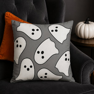 Süßes weißes Gespenstermuster graues Halloween Kissen