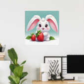 Süßes Weißes Kaninchen mit Erdbeeren Poster (Heimbüro)