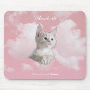 Süßes weißes Kätzchen rosa Himmel Wolken Name, Zus Mousepad