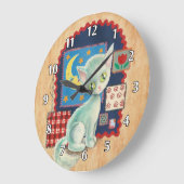Süßes weißes Kätzchen und Patchwork Große Wanduhr (Winkel)