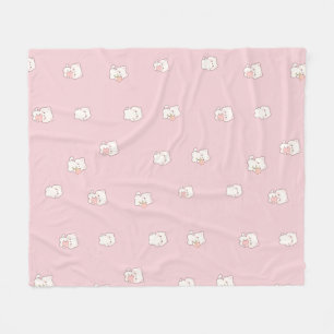 Süßes weißes Katzenmuster – Kawaii-Herzen und Blum Fleecedecke