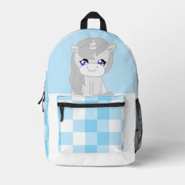 Süßes weißes und blaues Einhorn-Themen-Rucksack Bedruckter Rucksack
