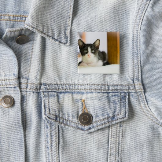 Süßes weißes und schwarzes Kätzchen Button (Beispiel)