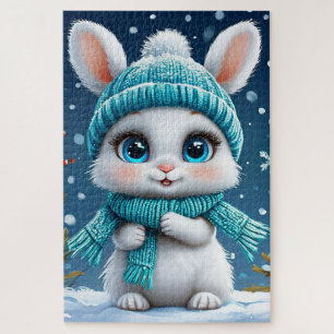 ❄️ Süßes weißes Winterhasen-Geschenk für Kinder🐰 Puzzle