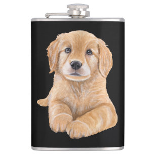 Süßes Welpen-Geschenk Schwarz Golden Retriever Fla Flachmann