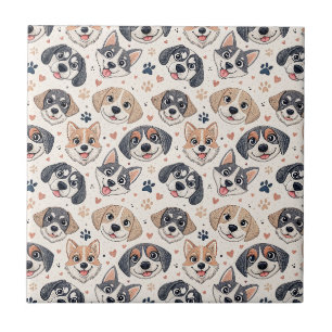 Süßes Welpen-Gesicht-Muster Kinder-Design für Hund Fliese