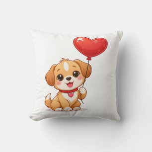 Süßes Welpen-Herz-Ballon Valentinstag-Design Kissen