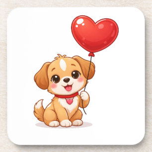 Süßes Welpen-Herzballon Valentinstag Design Getränkeuntersetzer