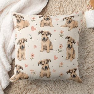 Süßes Welpen-Hunde-Blumenmuster mit Herzen Kissen
