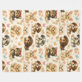 Süßes Welpen-Muster Blumen Schmetterling Fleecedecke (Vorderseite (Horizontal))