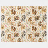 Süßes Welpen-Muster Blumen Schmetterling Fleecedecke (Vorderseite (Horizontal))