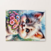 Süßes Welpen-Puzzle mit Blumen Puzzle (Horizontal)