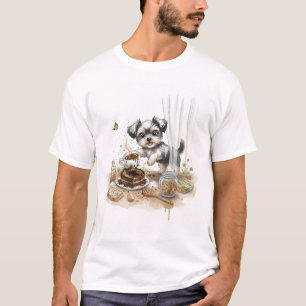 Süßes Welpen-Wasserfarben-Kaffeezeit-T-Shirt T-Shirt