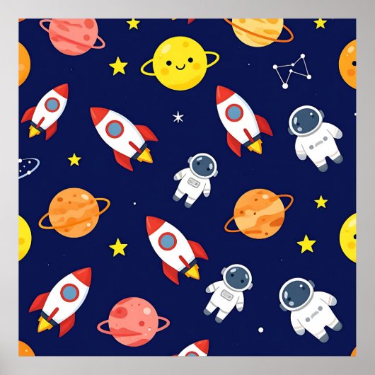Süßes Weltraum-Explorer-Kinder-Muster Poster (Vorne)