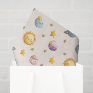 Süßes Weltraum-Geschenkpapier mit Planeten und Ste Seidenpapier