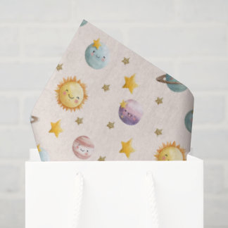 Süßes Weltraum-Geschenkpapier mit Planeten und Ste Seidenpapier