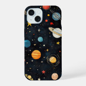 Süßes Weltraum-Planeten-Muster iPhone 15 Hülle (Rückseite)