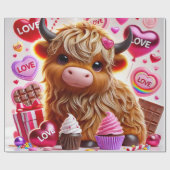 Süßes wie Candy Highland Cow Valentines Geschenkpapier (Flach)