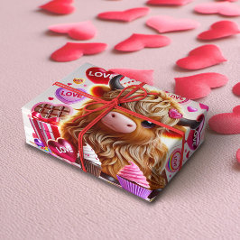 Süßes wie Candy Highland Cow Valentines Geschenkpapier