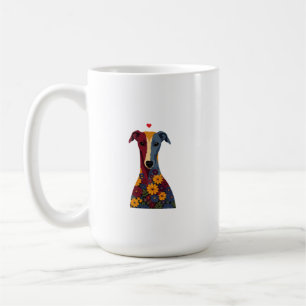 Süßes Windhund Whippet Blumenporträt rotes Herz Kaffeetasse