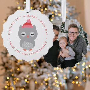 Süßes Winter-Eulen-Foto-Feiertagsbild Ornament Karte