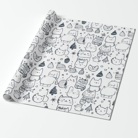 Süßes Winter-Weihnachts-Doodle-Muster (1) Geschenkpapier (Ungerollt)