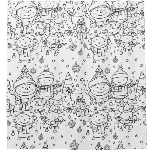 Süßes Winter-Weihnachts-Doodle-Muster (2) Duschvorhang (Vorderseite)