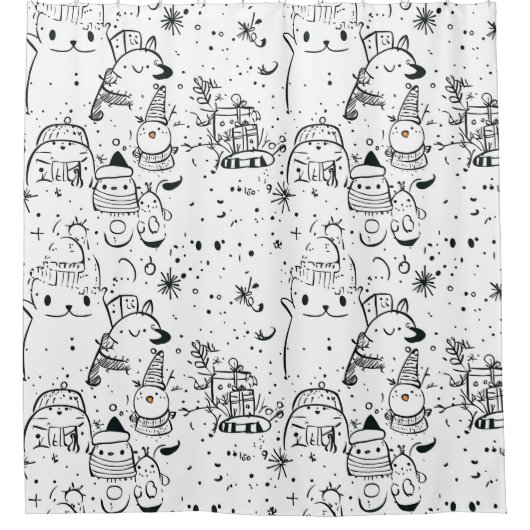 Süßes Winter-Weihnachts-Doodle-Muster (4) Duschvorhang (Vorderseite)