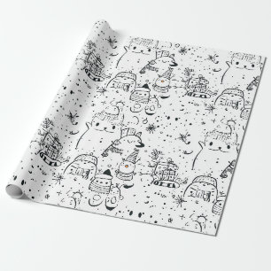 Süßes Winter-Weihnachts-Doodle-Muster (4) Geschenkpapier