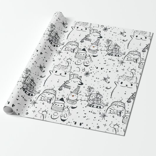 Süßes Winter-Weihnachts-Doodle-Muster (4) Geschenkpapier (Ungerollt)