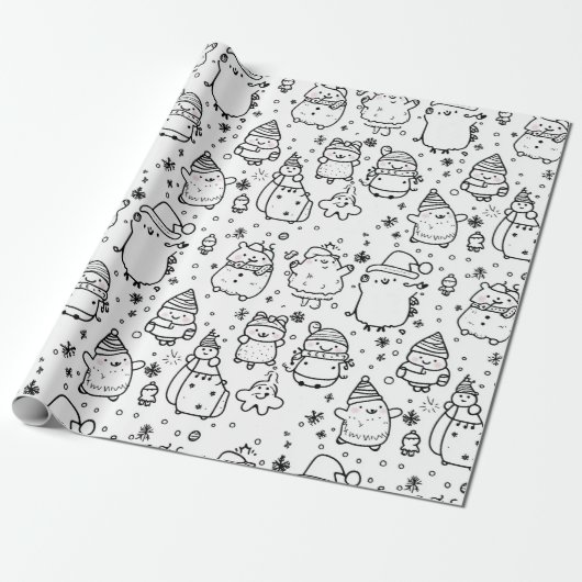 Süßes Winter-Weihnachts-Doodle-Muster (5) Geschenkpapier (Ungerollt)