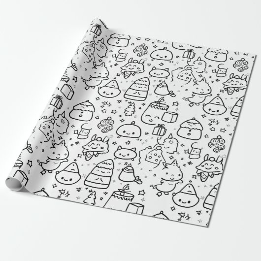 Süßes Winter-Weihnachts-Doodle-Muster (6) Geschenkpapier (Ungerollt)