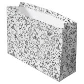 Süßes Winter-Weihnachts-Doodle-Muster (6) Große Geschenktüte (Rückseite Schrägansicht)
