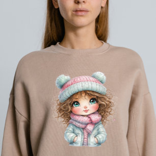 Süßes Wintermädchen Cozy Schal Kawaii Kunst T-Shirt