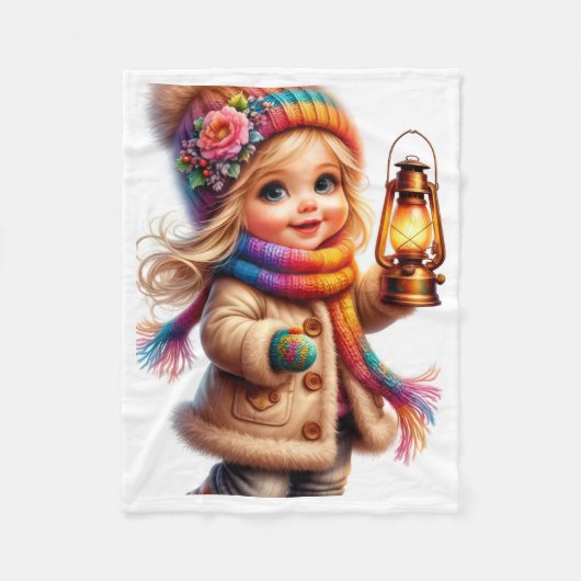 Süßes Wintermädchen mit Laterne Fleece Babydecke (Vorderseite)