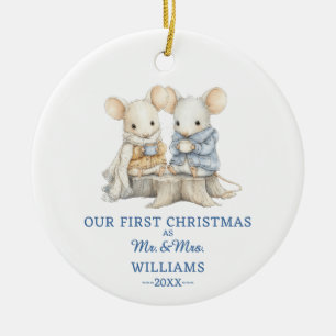 Süßes Wintermäuse-Neuvermählt-Foto Erstes Weihnach Keramik Ornament