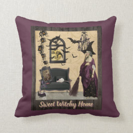 Süßes Witchy Zuhause lila Kissen