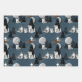 Süßes Wolfsrudel Wald Nacht Himmel Mond Geschenkpapier Set (Vorderseite 3)
