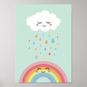 Süßes Wolken-Regenbogen-Kinderzimmer-Pastellposter Poster