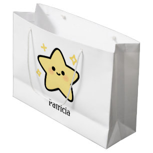 Süßes, wunderliches, gelbes Kawaii-Stern-Monogramm Große Geschenktüte