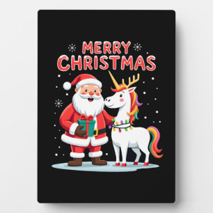 Süßes Xmas Einhorn Santa auf Einhorn Weihnachten T Fotoplatte