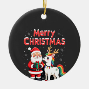 Süßes Xmas Einhorn Santa auf Einhorn Weihnachts T- Keramik Ornament