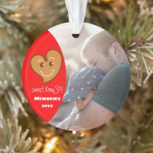 süßes XmaS Lebkuchen Herz Bearbeitbarer Text-Rot Ornament