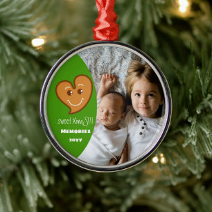 Süßes XmaS Lebkuchen Herz essbar-Foto-grün Ornament Aus Metall