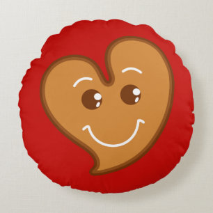 Süßes XmaS Lebkuchen niedliches Herz 2 Rückenfarbe Rundes Kissen