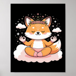 Süßes Yoga-Fuchs-Lotus-Pose-Mandala-Design für Ach Poster