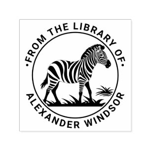 Süßes Zebra Steht Um Bibliotheksbuch Name Permastempel