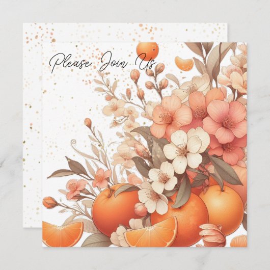 Süßes Zitrusfrüchte Orangen und Blume neutral Einladung (Vorne/Hinten)
