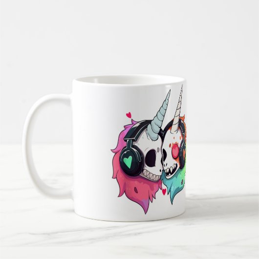 Süßes Zombie-Einhorn-Dj-Edm-Rave Kaffeetasse (Links)