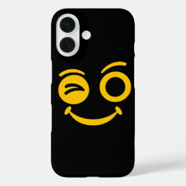 Süßes zwinkerndes Smiley-Gesicht Schwarze Handyhül iPhone 16 Hülle